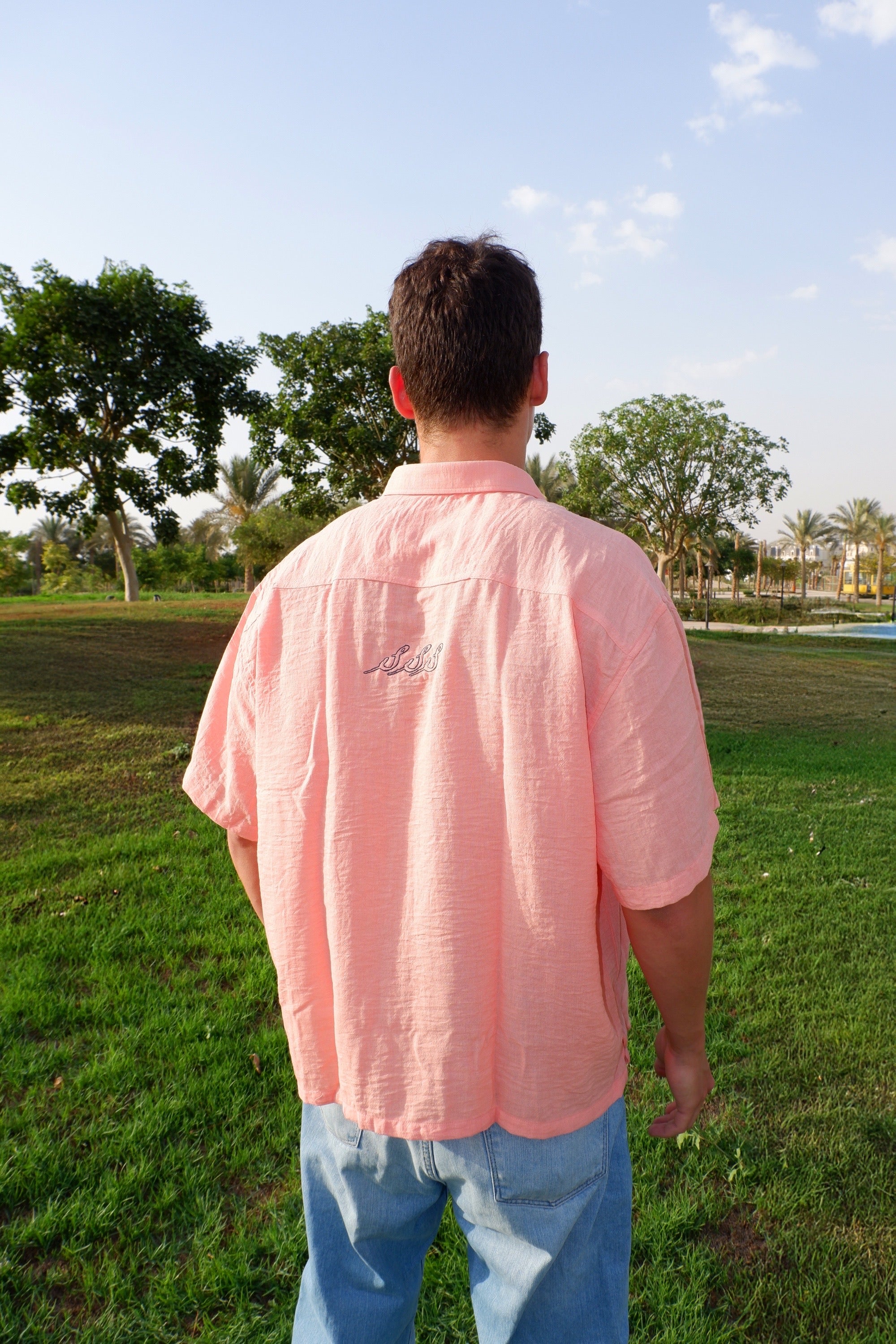 Signature ‘Tattoed’ Peach Linen Shirt