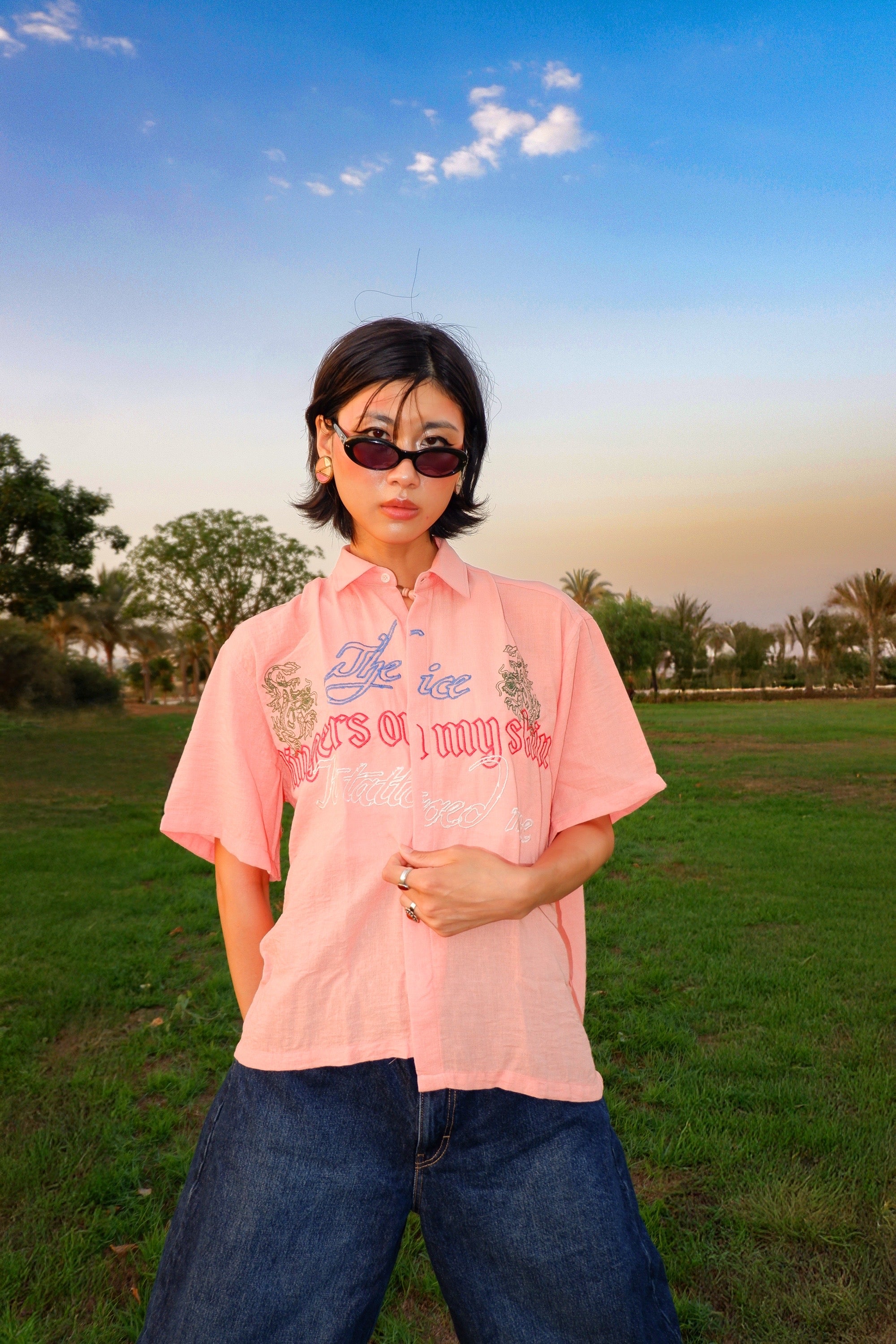 Signature ‘Tattoed’ Peach Linen Shirt